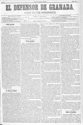 'El Defensor de Granada  : diario político independiente' - Año IV Número 1027  - 1883 Agosto 02