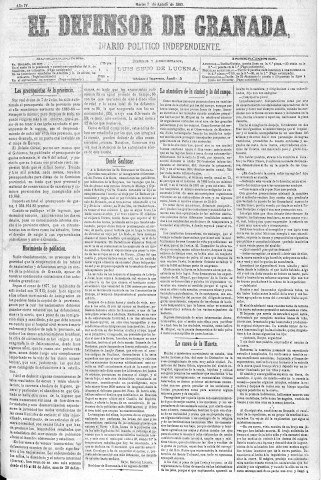 'El Defensor de Granada  : diario político independiente' - Año IV Número 1032  - 1883 Agosto 07