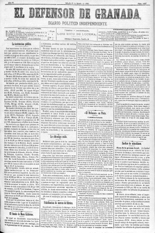 'El Defensor de Granada  : diario político independiente' - Año IV Número 1036  - 1883 Agosto 11