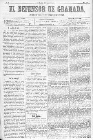 'El Defensor de Granada  : diario político independiente' - Año IV Número 1037  - 1883 Agosto 12