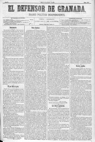 'El Defensor de Granada  : diario político independiente' - Año IV Número 1039  - 1883 Agosto 14