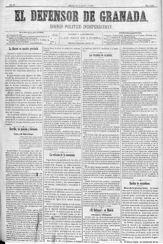 'El Defensor de Granada  : diario político independiente' - Año IV Número 1043  - 1883 Agosto 18