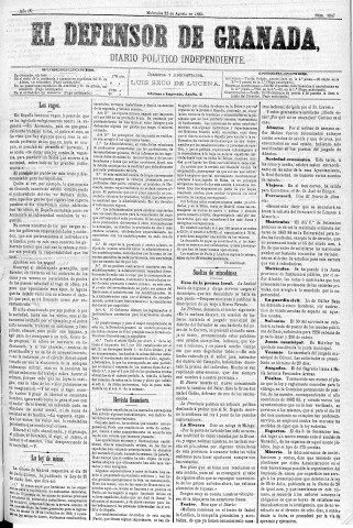 'El Defensor de Granada  : diario político independiente' - Año IV Número 1047  - 1883 Agosto 22