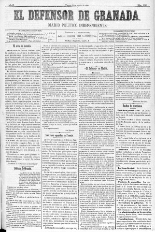 'El Defensor de Granada  : diario político independiente' - Año IV Número 1049  - 1883 Agosto 24