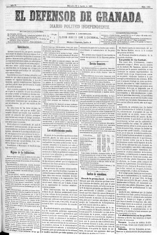 'El Defensor de Granada  : diario político independiente' - Año IV Número 1054  - 1883 Agosto 29