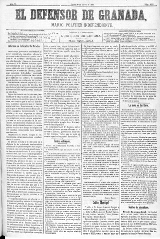 'El Defensor de Granada  : diario político independiente' - Año IV Número 1055  - 1883 Agosto 30