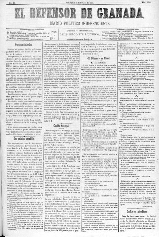'El Defensor de Granada  : diario político independiente' - Año IV Número 1058  - 1883 Septiembre 02
