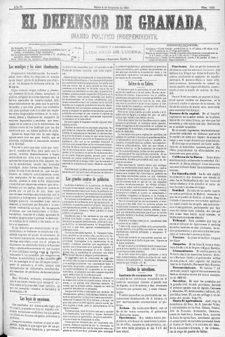 'El Defensor de Granada  : diario político independiente' - Año IV Número 1060  - 1883 Septiembre 04