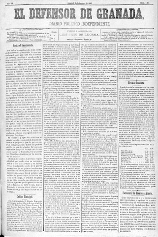 'El Defensor de Granada  : diario político independiente' - Año IV Número 1062  - 1883 Septiembre 06