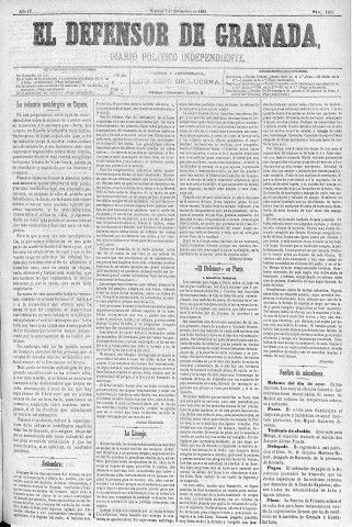 'El Defensor de Granada  : diario político independiente' - Año IV Número 1063  - 1883 Septiembre 07