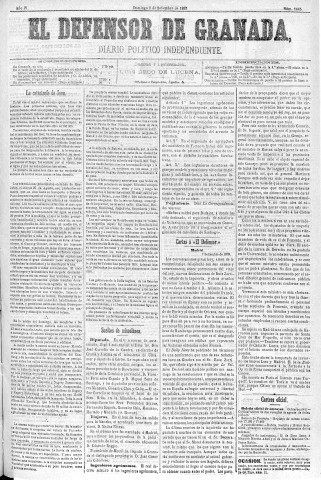 'El Defensor de Granada  : diario político independiente' - Año IV Número 1065  - 1883 Septiembre 09