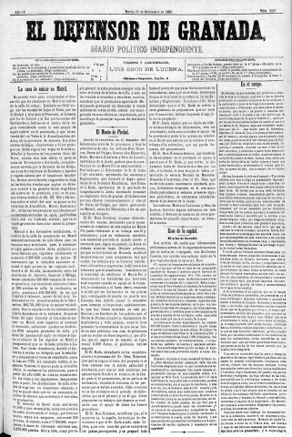 'El Defensor de Granada  : diario político independiente' - Año IV Número 1067  - 1883 Septiembre 11
