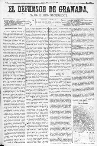 'El Defensor de Granada  : diario político independiente' - Año IV Número 1068  - 1883 Septiembre 12