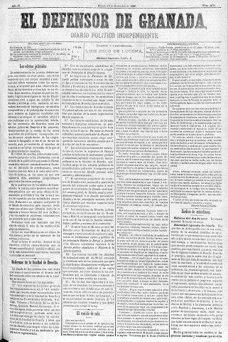 'El Defensor de Granada  : diario político independiente' - Año IV Número 1071  - 1883 Septiembre 15