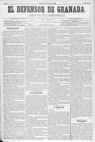 'El Defensor de Granada  : diario político independiente' - Año IV Número 1075  - 1883 Septiembre 19