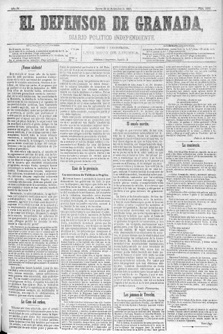 'El Defensor de Granada  : diario político independiente' - Año IV Número 1076  - 1883 Septiembre 20