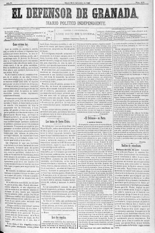 'El Defensor de Granada  : diario político independiente' - Año IV Número 1078  - 1883 Septiembre 22