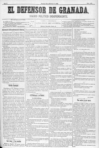 'El Defensor de Granada  : diario político independiente' - Año IV Número 1079  - 1883 Septiembre 23