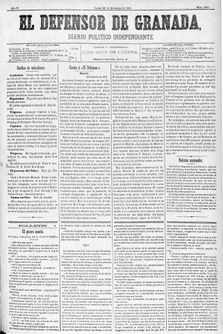 'El Defensor de Granada  : diario político independiente' - Año IV Número 1080  - 1883 Septiembre 24