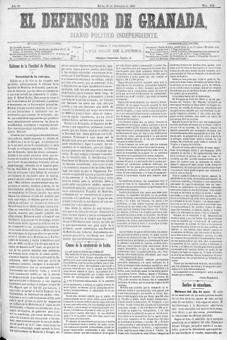 'El Defensor de Granada  : diario político independiente' - Año IV Número 1081  - 1883 Septiembre 25