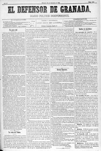 'El Defensor de Granada  : diario político independiente' - Año IV Número 1082  - 1883 Septiembre 26