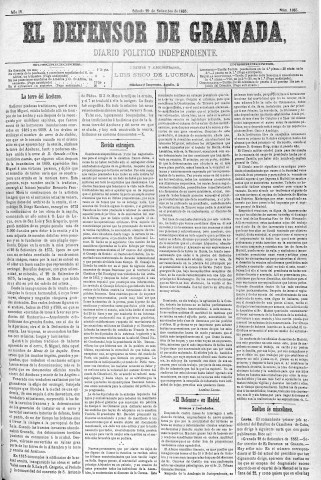 'El Defensor de Granada  : diario político independiente' - Año IV Número 1085  - 1883 Septiembre 29