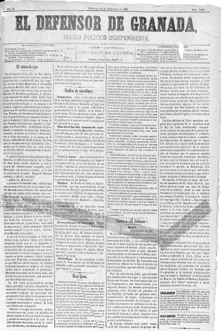 'El Defensor de Granada  : diario político independiente' - Año IV Número 1086  - 1883 Septiembre 30