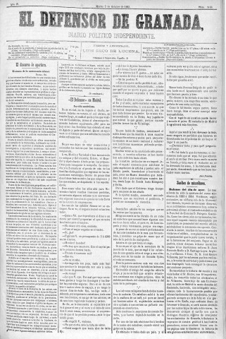 'El Defensor de Granada  : diario político independiente' - Año IV Número 1088  - 1883 Octubre 02