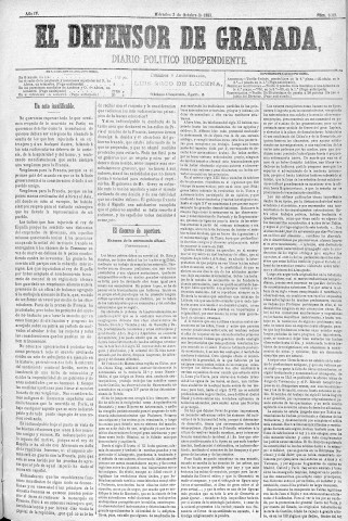 'El Defensor de Granada  : diario político independiente' - Año IV Número 1089  - 1883 Octubre 03