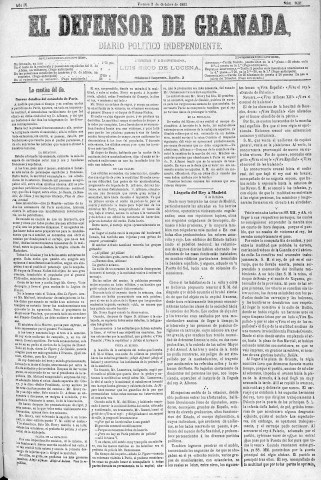 'El Defensor de Granada  : diario político independiente' - Año IV Número 1091  - 1883 Octubre 05
