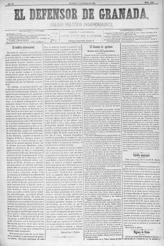 'El Defensor de Granada  : diario político independiente' - Año IV Número 1093  - 1883 Octubre 07