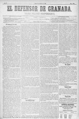 'El Defensor de Granada  : diario político independiente' - Año IV Número 1094  - 1883 Octubre 08