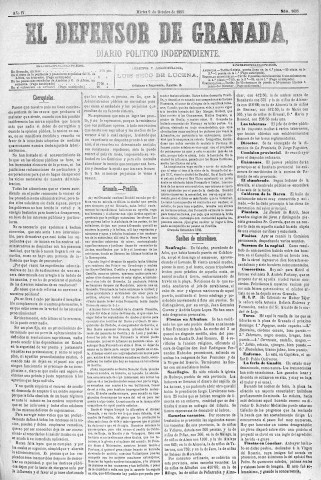 'El Defensor de Granada  : diario político independiente' - Año IV Número 1095  - 1883 Octubre 09