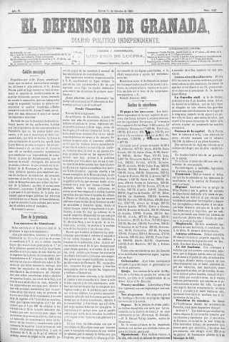 'El Defensor de Granada  : diario político independiente' - Año IV Número 1097  - 1883 Octubre 11