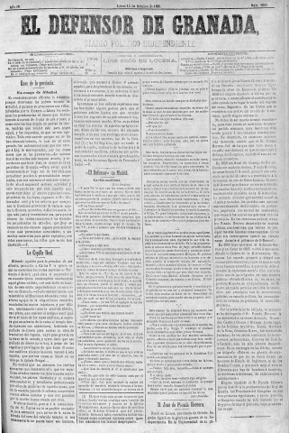 'El Defensor de Granada  : diario político independiente' - Año IV Número 1099  - 1883 Octubre 15