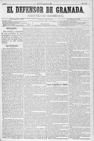 'El Defensor de Granada  : diario político independiente' - Año IV Número 1103  - 1883 Octubre 19