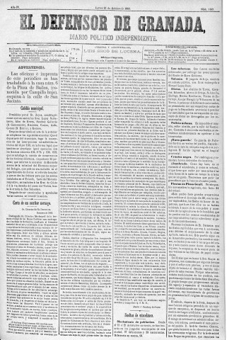 'El Defensor de Granada  : diario político independiente' - Año IV Número 1109  - 1883 Octubre 25