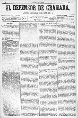 'El Defensor de Granada  : diario político independiente' - Año IV Número 1110  - 1883 Octubre 26