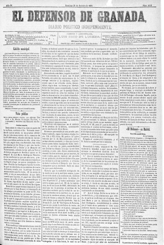 'El Defensor de Granada  : diario político independiente' - Año IV Número 1112  - 1883 Octubre 28