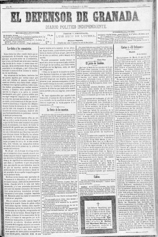 'El Defensor de Granada  : diario político independiente' - Año IV Número 1117  - 1883 Noviembre 02