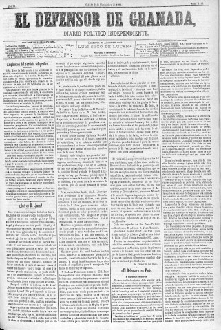 'El Defensor de Granada  : diario político independiente' - Año IV Número 1118  - 1883 Noviembre 03
