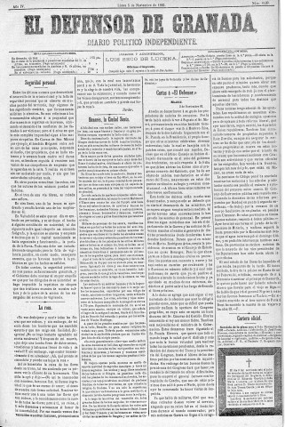 'El Defensor de Granada  : diario político independiente' - Año IV Número 1120  - 1883 Noviembre 05