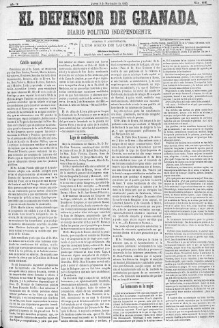 'El Defensor de Granada  : diario político independiente' - Año IV Número 1123  - 1883 Noviembre 08
