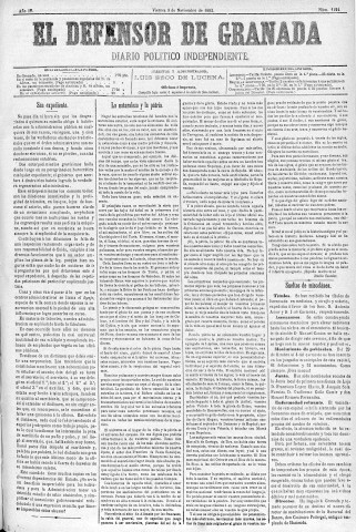 'El Defensor de Granada  : diario político independiente' - Año IV Número 1124  - 1883 Noviembre 09