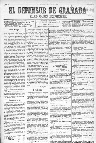 'El Defensor de Granada  : diario político independiente' - Año IV Número 1126  - 1883 Noviembre 11