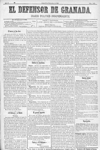 'El Defensor de Granada  : diario político independiente' - Año IV Número 1127  - 1883 Noviembre 12