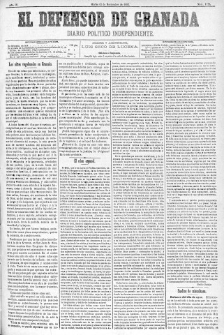 'El Defensor de Granada  : diario político independiente' - Año IV Número 1128  - 1883 Noviembre 13