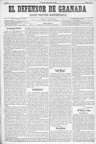 'El Defensor de Granada  : diario político independiente' - Año IV Número 1130  - 1883 Noviembre 15