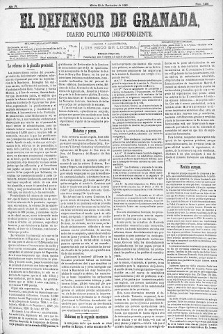 'El Defensor de Granada  : diario político independiente' - Año IV Número 1135  - 1883 Noviembre 20