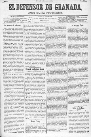 'El Defensor de Granada  : diario político independiente' - Año IV Número 1136  - 1883 Noviembre 21